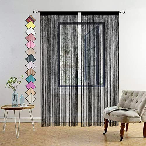 HSYLYM 2 String Door Curtain Window Decorations Room Divider Room Decorations Curtain for Window (Black 2 PCS, 35x79)