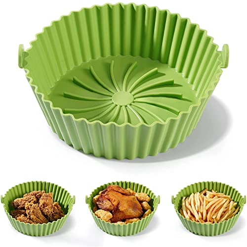 MCDSAJ 2 x Silikon-Luftfritteusen-Einlagen, antihaftbeschichtet, wiederverwendbare Luftfritteusen-Einlagen mit Futter, hitzebeständig, ölbeständig, wasserdicht, Backpapier, einfache Reinigung, Ersatz