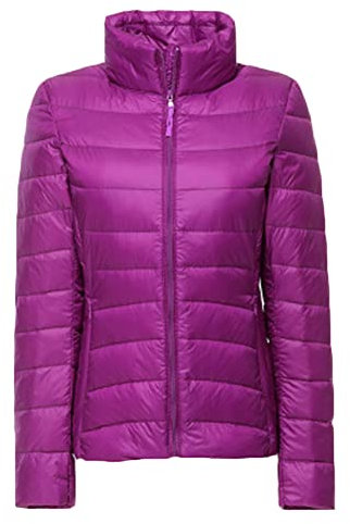 YOUCAI Donna Giacche di Piumino,Giacca Collo Alto Parka Giacca Tranpuntata Leggero e Caldo Manica Lunga Cappotto Invernale Giacca Imbottita,Fucsia,L