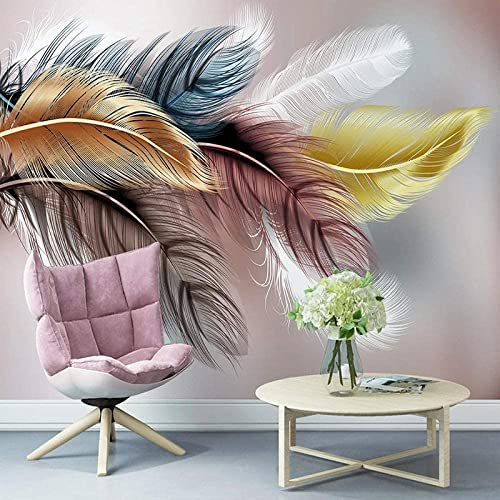 LUKAVA Style Européen 3D Résumé De La Plume D'Or Photo Peintures Murales Papier Peint Salon Hôtel Luxe Fond Peinture Murale Décor Peler Et Coller Affiches Murales Auto-Adhésif Art Mural 400 x 280 cm