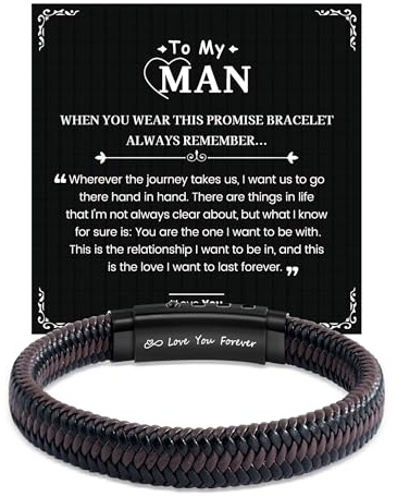 CheersLife Gifts for Men Husband Son Dad Brother, Teacher Gifts Adjustable | Brown Leather Bracelet Gift for Man, Valentines Christmas Fathers Day Mens Gift for 18th 21st 30-70th Birthday Gift for Him