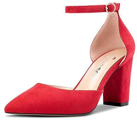 Castamere Femmes Bloc Chunky Haut High Talon Heel Pointu Bout Escarpins Lanières Cheville Boucle Mariage Party Sexy 8.5 CM Heels