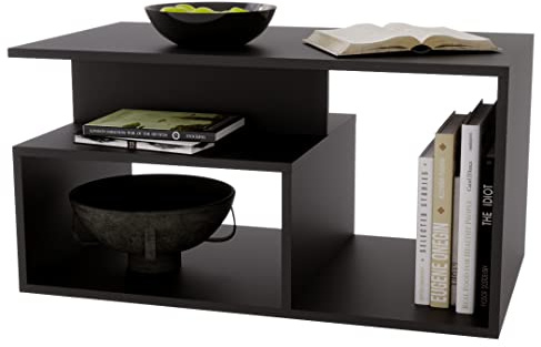 AKKE Maja Couchtisch für Wohnzimmer Beistelltisch Wohnzimmertisch Modern Sofatisch Kaffeetisch Deko Möbel für Wohnzimmer Wohnzimmertische Couchtische Schwarz mit Regal 90x44x50 cm