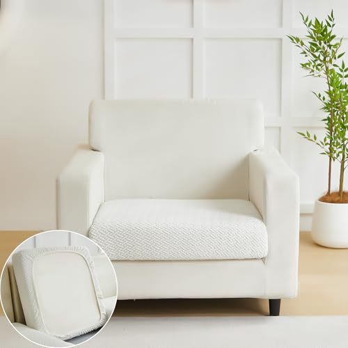 Yoovat Couch Cushion Covers for Sofa Couch Covers Wear-Resistant Universal Sofa Cover Washable Stretch for Sectional Slipcovers (Texture-Cream White,Large Single Seat Cover)
