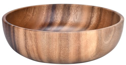 MYUANXI 24cm/9.44Inchs Large Wooden Fruit Bowl Handcrafted Wood Salad Bowl Premium Acacia Wooden Bowl for Fruits, Salads