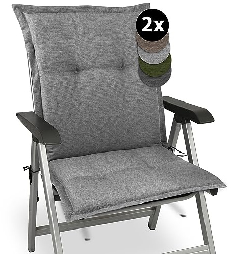 Beautissu 2er Set Premium Gartenstuhlauflage Niedriglehner Polster Stoff | 105x50x7cm Hellgrau robuster & UV-Lichtechtheit Auflage für Gartenstuhl Niederlehner Sitzkissen Auflagen Garten HighLux NL
