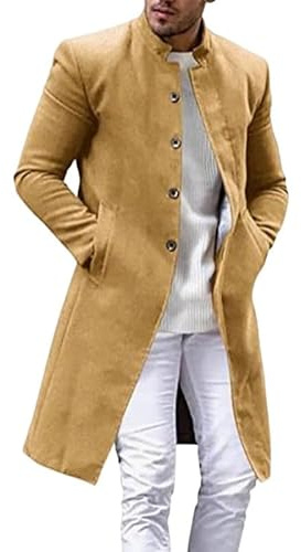 Cappotto in Tweed Lungo a Tinta Unita da Uomo Autunno e Inverno Cappotto in Tweed Spesso con Collo Alto alla Moda