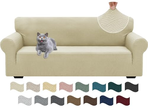 Ystyle Stretch Sofa Überzug 3 Sitzer, Sofabezug rutschfest Mit Armlehne, Elastische Couch Überzug Jacquard, Universal Sofa Cover Moderne, Sofaschoner Hund Katze Für Wohnzimmer, Helles Beige