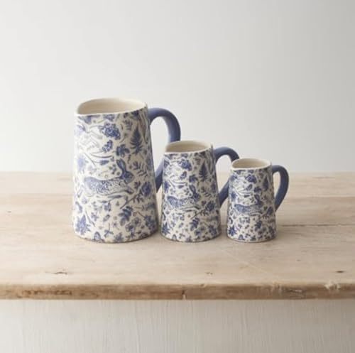 1x Blue Hare Jug Sold Individually, Ceramic White Jug Vase, Floral Pattern White & Blue Hare Jug, Small Glazed Ceramic Off-White Milk Jug, Sauce Jug, Kitchen Gift