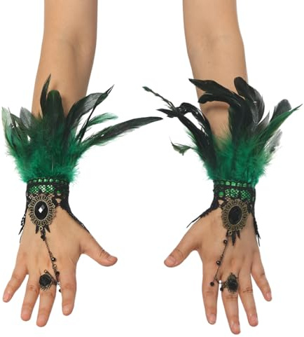 CAMDOM Damen Feder Spitze Lange Handschuhe Steampunk Retro Fingerlose Gothic Manschette Cosplay Kostüm Party Handschuhe