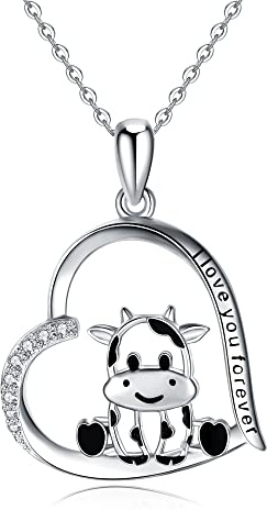 Fryneauy Mucca Collana In Argento Sterling 925 Ciondolo Forma Cuore Di Mucca Regali Di Gioielli Per Le Donne