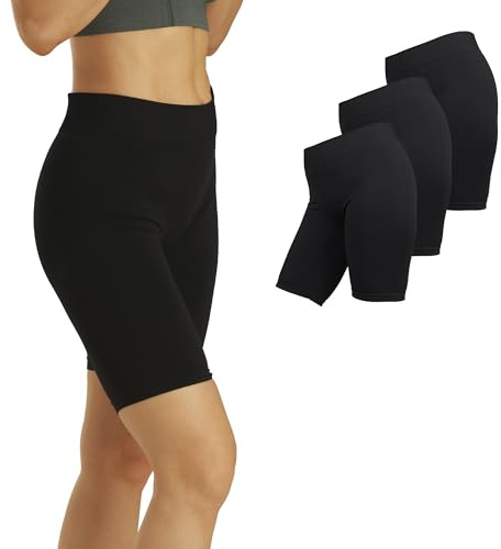 Basic Treasure 3er Pack Kurze Leggings Damen, Radlerhose Damen Kurz, Unterziehhose Unter Kleid Rock, Anti Scheuern Unterhose (3, Schwarz - Slim, S/M)