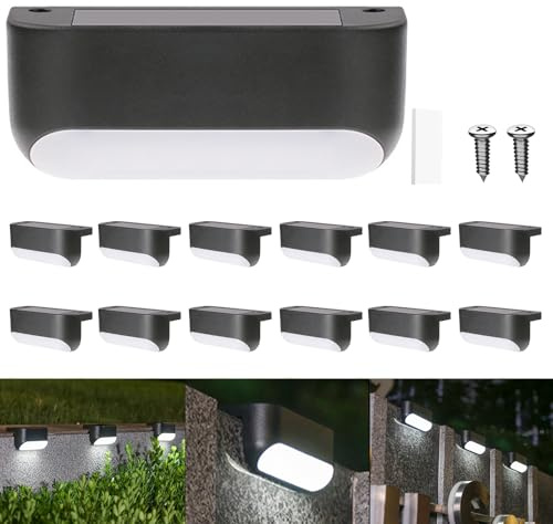 XhuangTech Solar Deck Lights Outdoor, Extended Solar Step Lights Waterproof LED Solar Powered Outdoor Lights for Deck Stair Fence Railing Wall Garden Backyard Pond Pathway (White, 12 Pack)