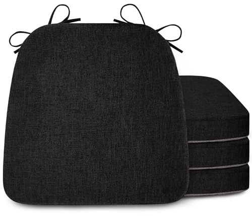 FlyGulls Chair Cushions Set of 4 Chair Pads For Dining Chairs with Ties Non-Slip Backing seat cushions for Dining Room Kitchen Room Black (40.5 * 42.5 * 5cm/16 * 16.7 * 2inch)