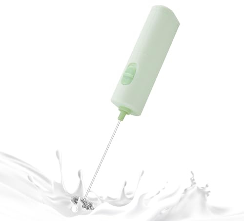 ELMWAY Compact Handheld Electric Milk Frother – Battery Operated Coffee Frother & Mini Electric Whisk for Latte, Cappuccino & Matcha (2 × AA Batteries) – Light Green