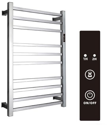 CYXZE Scaldasalviette Elettrico a Basso Consumo Parete Verticale 80 W, Display LED, Touch Control, Timer,Scaldasalviette Elettrico Bagno 78x50CM,Acciaio Inossidabile,Silver