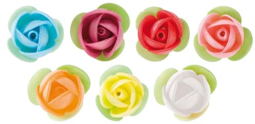 dekora - Fiori commestibili per torte Ø 3.5cm, Fiori di cialda in 7 colori - Decorazioni commestibili per torte, Senza glutine, senza lattosio e adatte ai Vegani - 140 pezziº