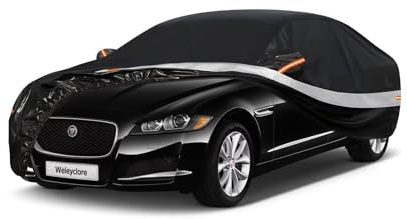 Weleyclore 10 Layers Saloon Car Cover Waterproof 100%, Custom Fit For Jaguar XF(2007-2024), All Weather Outdoor Breathable Car Cover Sun Rain Dust UV Protection With Cotton, Black