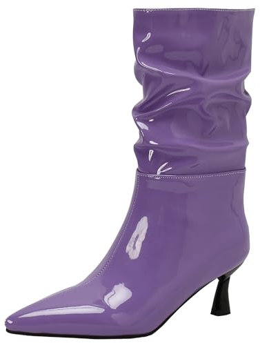 CUTEHEELS Stivali da donna alla moda a mezza gamba, con punta a punta e tacco Kitten, Lilla, 34 EU