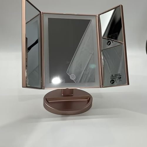 Auxmir Vanity Makeup Mirror with 68 LED Lights, 10X/5X/1X Rechargeable Magnifying Mirror, Touch Screen Stepless Dimmable Color Adjustable Trifold Mirrors, 180° Rotation Portable Cosmetic Mirrors