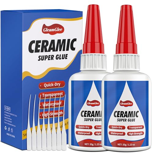 Ceramic Glue 35g x 2 Pack, Ultra Strong Waterproof Clear Adhesive | Fast-Drying, Dishwasher-Safe, High Temperature Resistant, Super Glue for Porcelain, Pottery, Dishes, Tiles and Crafts,