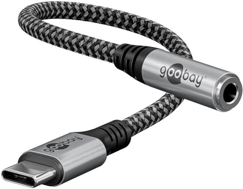goobay USB C till hörlursadapter jack aux, USB-C till 3,5 mm uttag, kompatibel med smartphone, tygkappa – 74056