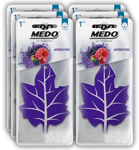 MEDO Leaf Hanging Car Air Freshener, Strong Long-lasting Fragrance, Removes Everyday Odours, For Car Interior Home & Office - 6 Pack Wildberries Scent (Purple)