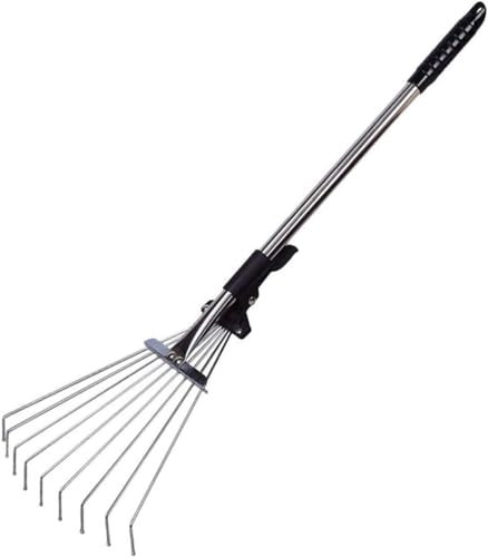 Almineez Telescopic Metal Rack Expendable Rake For Gardening Lawn Cleaning With Ergonomic Non Slip Adjustable Handle 15 Teeth Moss Rake Leaf Grabber For Quick Clean Up of Lawn Yard Garden