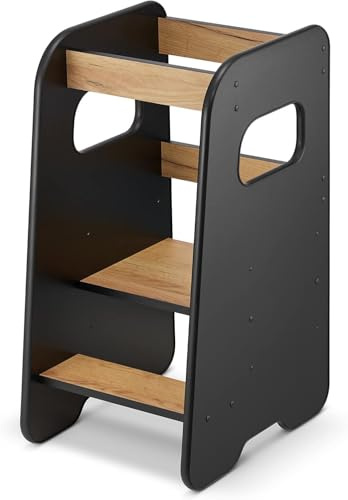 MENGDA Montessori Lernturm aus Holz – Lernturm für Kinder – Rutschhemmende Füße Montessori-Methode (Schwarz, 80 x 50 x 40 cm)