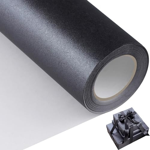 woric Rotolo di carta da regalo, 43 cm x 12 m, colore nero, effetto perlato, per feste di compleanno, Natale, Halloween, festival