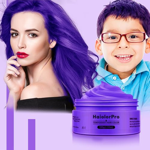 HaiolorPro Viola gel colorato per capelli Uomo e Donna Lavabile, colore temporaneo capelli per Bambini, colore capelli temporaneo, Crema Colorata Capelli per Feste o Cosplay (Viola) (100g)