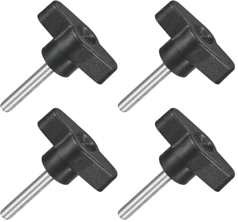 QUARKZMAN 4 Stück T-Flügelschraube mit Griffen M5 x 30mm Schwarz | Männliche Schraube Knopf 304 Edelstahl Rändelschraube Daumenschrauben-Griff 36mm Durchmesser
