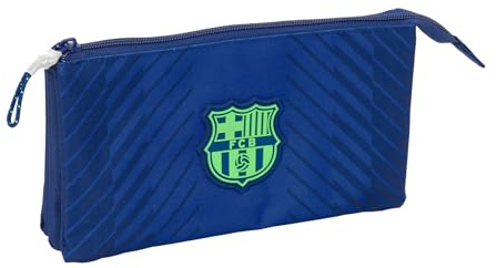 SAFTA F.C. Barcelona Navy Blue - Portatodo Triple, Estuche Infantil, Estuche Niño, Ideal para Niños en Edad Escolar, Cómodo y Versátil, Calidad y Resistencia, 22x3x12 cm