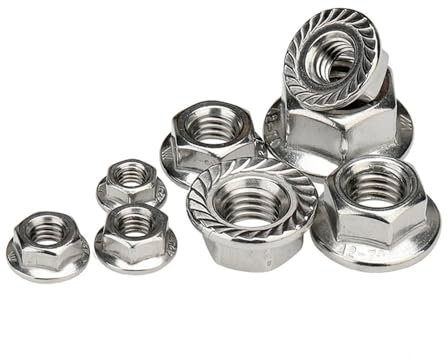 Sechskant-Vollmutter, Sechskant-Vollmuttern, Flanschmuttern, 10 Stück M4 M5 M6 M8 M10 M12 M14 M16 304 Edelstahl gezahnte Anti-Sechskant-Flanschmuttern Sicherungsmuttern metrische Sechskant-Gezahnte Fl