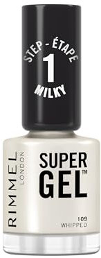 Rimmel Super Gel, 109 Whipped, Long-Lasting Nail Polish, Milky Finish, Easy Application, Gel-like Manicure, Chip Resistant, Clean Formula, 12ml