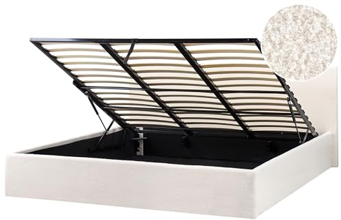 Beliani Polsterbett Bouclé Creme weiß mit Lattenrost 180x200 cm Bettkasten modern Orbey