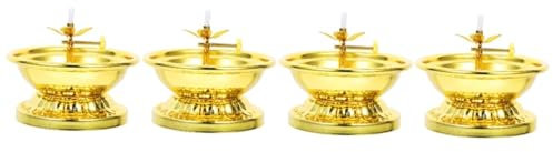 HAWILLOSCH 4 Stück Butterlampe Öllampenhalter Kopfkerzenhalter Ölkerze Farbiges Lampenöl Luftbefeuchter Ätherisches Öl Lotus-ghee-kerzenhalter Öle Petroleumlampe Für Zu Hause Golden Legierung
