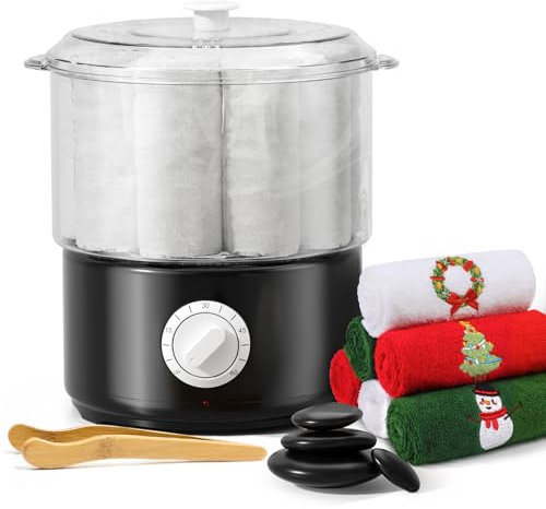 Asciugamano a Vapore, Funzione timer Scalda Salviette da Bagno Elettrico, Riscaldamento Rapido Fino a 200 Gradi, Grande Capacità Scaldasalviette Elettrico, Adatto per Spa, Cura del Viso (Nero)