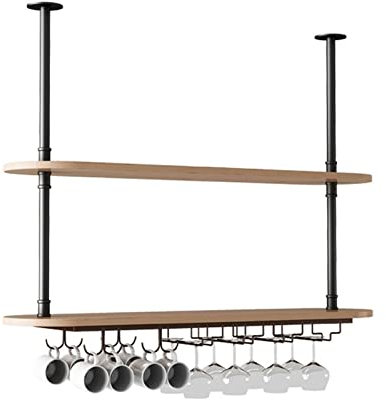 Double Layer Hanging Shelf Bottle HolderNordic Design Ceiling nizer for Plants & Wine GlassesEasy to Install Black Storage Solution 100x30x75cm