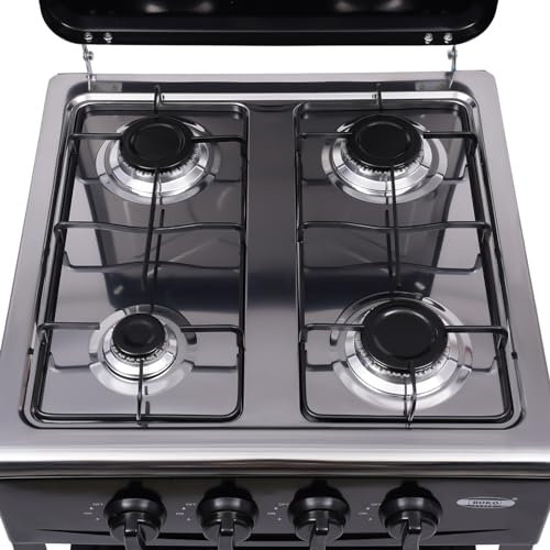 Fornello a gas a 4 fuochi per bombola a gas per esterni, con coperture per fuoco in ferro, colore nero, piano cottura a gas con supporti in ferro, può essere utilizzato per attività all'aperto come