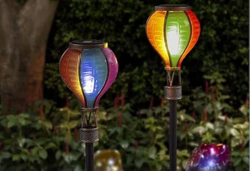 2PCs Hot Air Balloon Led Warm Flickering Stake Lights Waterproof Solar Stake Lights for Pathway Garden Yard Path Lawn Decor - Colours Selected At Random