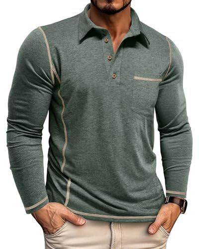 LAOARA Poloshirt Herren Langarm Polo Shirt T-Shirts für Herren Sport Slim Fit Regular mit Tasche Knopfleiste M-3XL