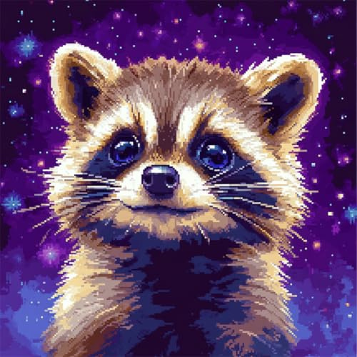 Kitquiver Knüpfkissen Mit Vordruck Cartoon-Waschbär Und Sternenhimmel Diy-Kissenbezug Mit Gobelin-Stickerei,Kissen-Set Für Die Heimdekoration,Stickset Für Anfänger 17x17In