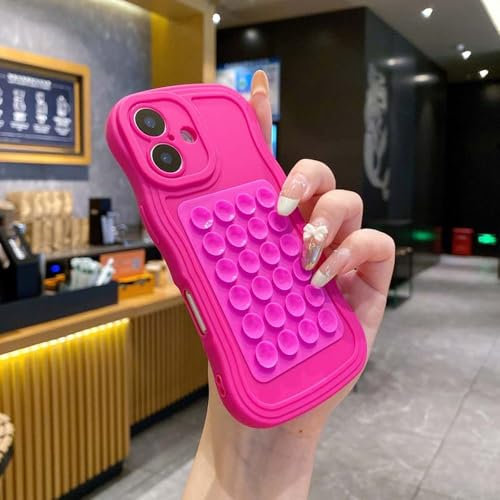 HTYTFC Custodia per telefono con supporto a ventosa multicolore 3D per iPhone 11 Pro 12 13 Mini 14Pro 15 Plus 16 Pro Max, cover posteriore in silicone morbido, rosa rosso, per iPhone 13 Pro