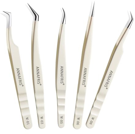 ANNAFRIS Pince Extension Cils Inoxydable Pince à Faux Cils(W1+3+5+6+8)