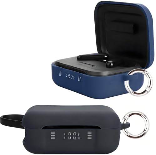 [2-pack] easyBee fodral kompatibelt med P41i Truly Wireless Noise Cancelling Earbuds [2 karbinhakar], flytande silikonfodral stötsäkert skyddsfodral Bluetooth hörlursväska – svart och blå