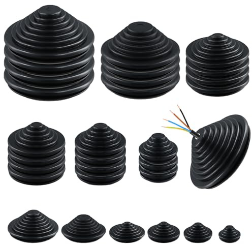 30 Pcs 6 Sizes Plug Assortment Set, Kabeldurchführung Turmförmige, 25mm 30mm 35mm 40mm 50mm 60mm, Gummistopfen Gummitüllen Gummidichtungen, Flexibles Gummi Tower Kabeldichtungen, für Kabel, Stecker