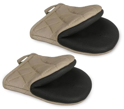 ofenhandschuhe, 2 Stück topflappen Set, ofenhandschuhe hitzebestaendig mit rutschfeste Silikon-Oberfläche und Aufhängeschlaufe,backhandschuhe, backofenhandschuhe Braun 7in
