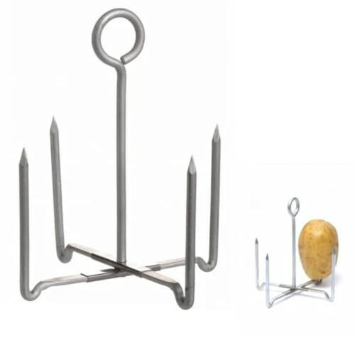 4 Spike Folding Jacket Potato Baking Stand Aluminium Oven Rack for Even Cooking Bakes 4 Potatoes at Once Foldable Non Stick Holder for Gas & Electric Ovens Reusable Potato Cooking Stand Tray Handle
