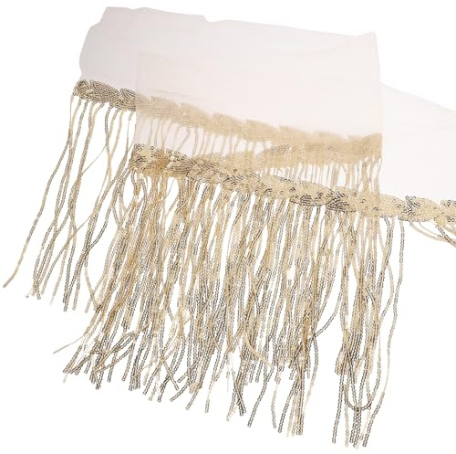 Healvian Pañuelo de Cadera para Danza del Vientre Lentejuelas Flecos de 20 CM Color Beige Nº 5 10 Yardas Falda de Danza Accesorios Brillantes para Actuaciones y Fiestas
